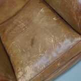 Pair of French club chairs with moustache back in cognac leather, 1940s