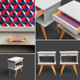 Pair of vintage 1950s compass foot bedside tables