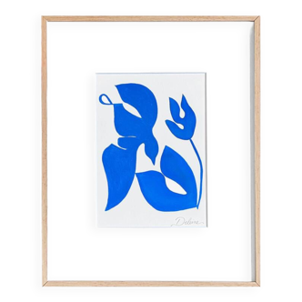 Bird and flower (full blue) — peinture originale en édition limitée par Deleine