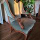 Vintage Louis XV style wing chair, light green velvet