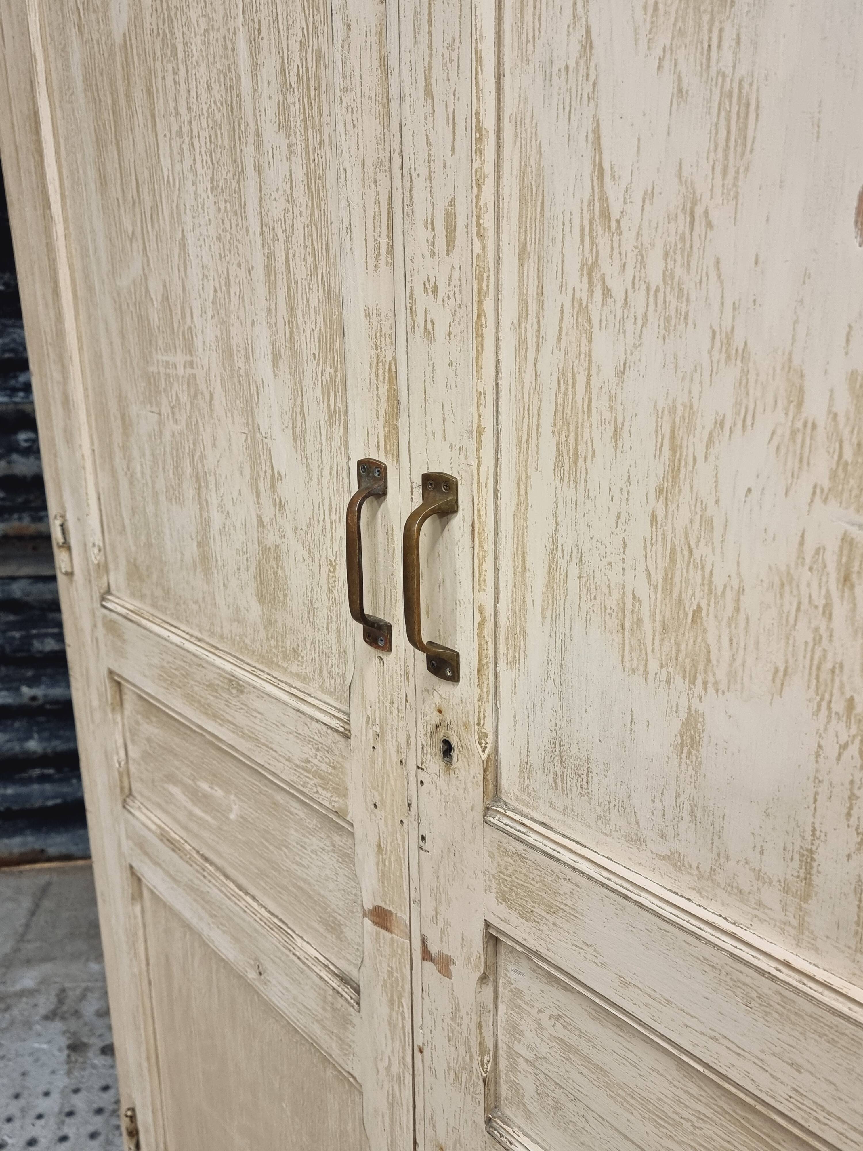 Antique wardrobe, kitchen cabinet, pinewood, creamy white