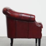 Set of a Red Cowhide Leather Chesterfield Club Chair and Side Table