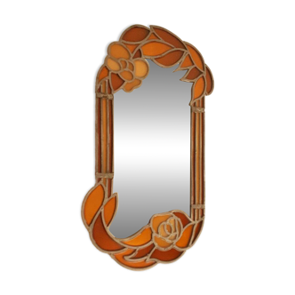 Art Deco style mirror in metal and orange resin, 1970s