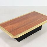 Table Basse En Travertin Rouge Et Laiton, Belgique C.1970