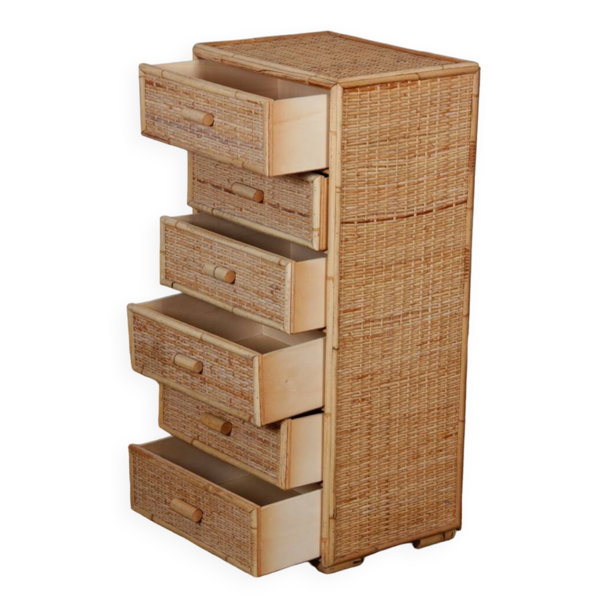 Vintage 1960s rattan and bamboo storage