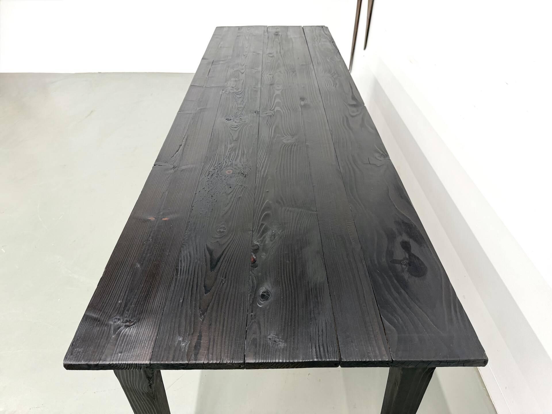 Large 1950s Farm Table in Burnt Wood (Shou Sugi Ban) – L245 cm