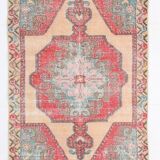 4x7 Orange Red Geometric Oriental Vintage Rug, 134x218Cm