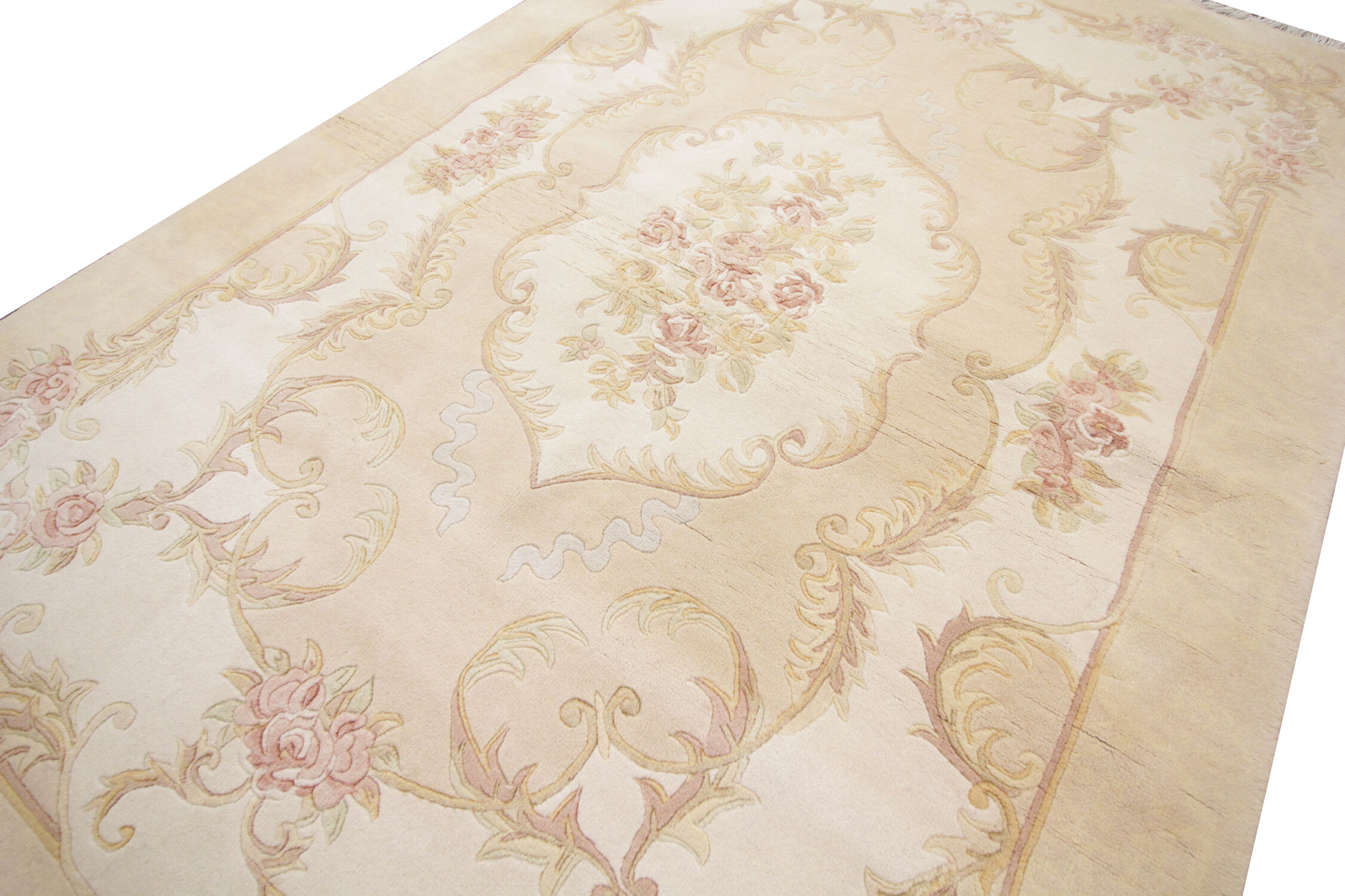 Handmade cream oriental chinese wool rug 124x182cm