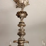 Xl Large Vintage Regency Mid Century Louis XV Baroque Rococo Hand Painted Carved Wood 8 Light Chandelier Floral, Italy, Florence 1920 1950