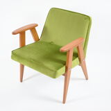 Vintage restored armchair, model 366, designer J. Chierowski, olive velvet