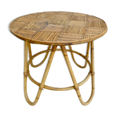 Coffee table, round top with rattan checkerboard