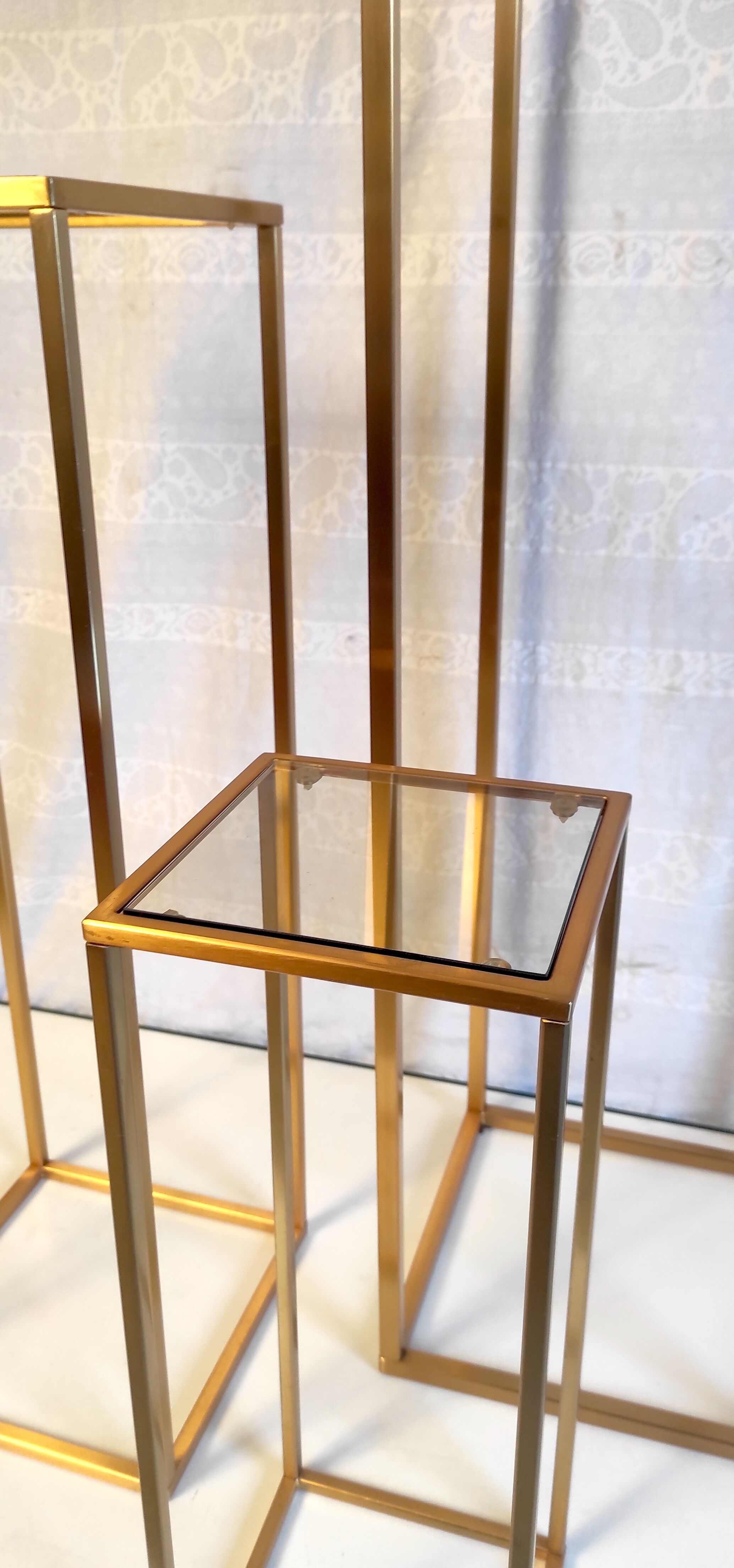 Pull-out harnesses in gilded brass and smoked glass.