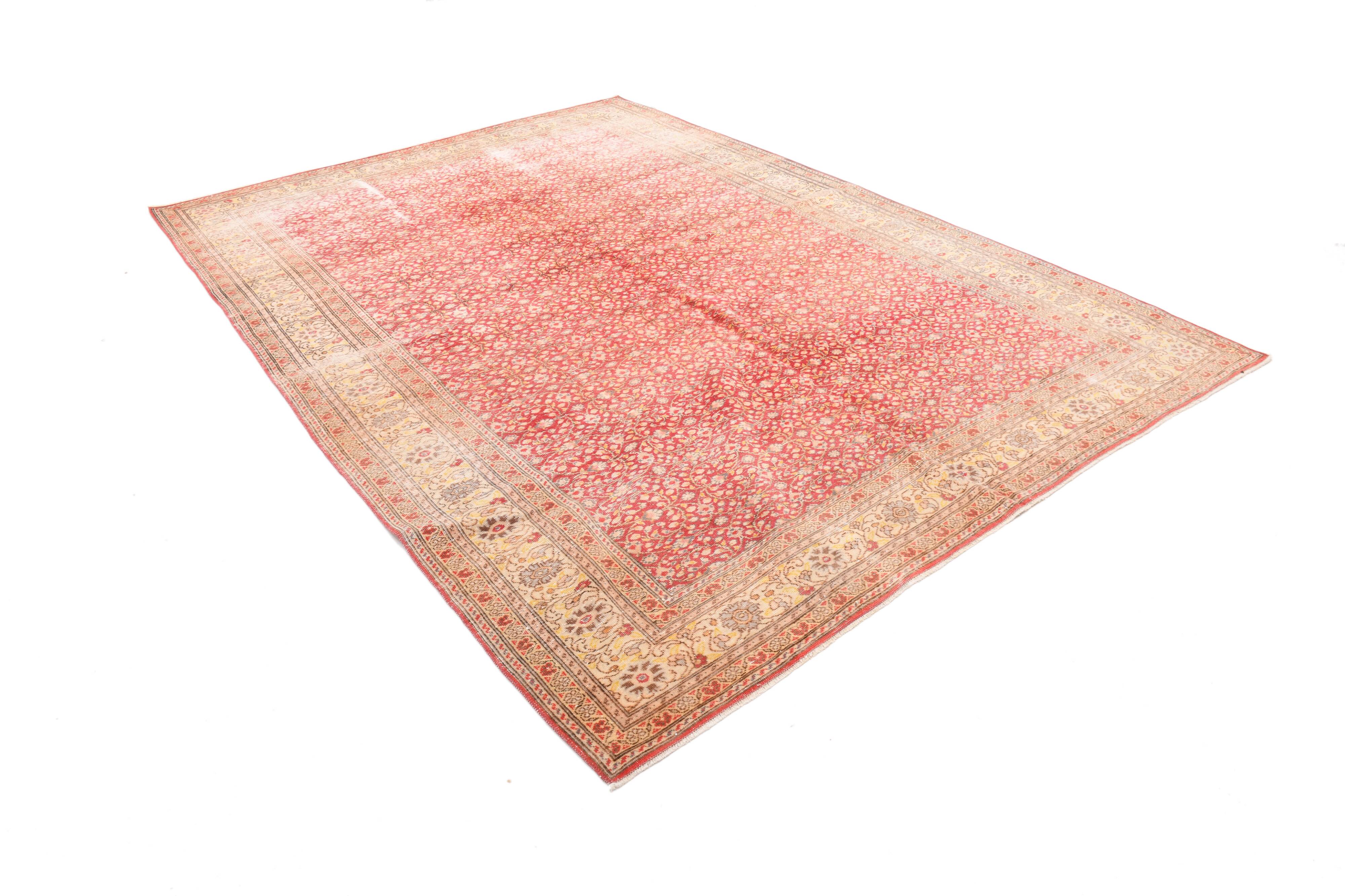 7x9 Red & Yellow Floral Persian Vintage Rug, 206x290Cm