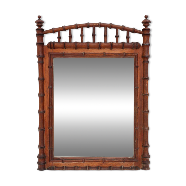 Miroir ancien en bois imitation bambou du XIXe siècle, France — Beyit