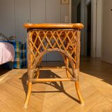 Petite table basse en rotin et bois vintage