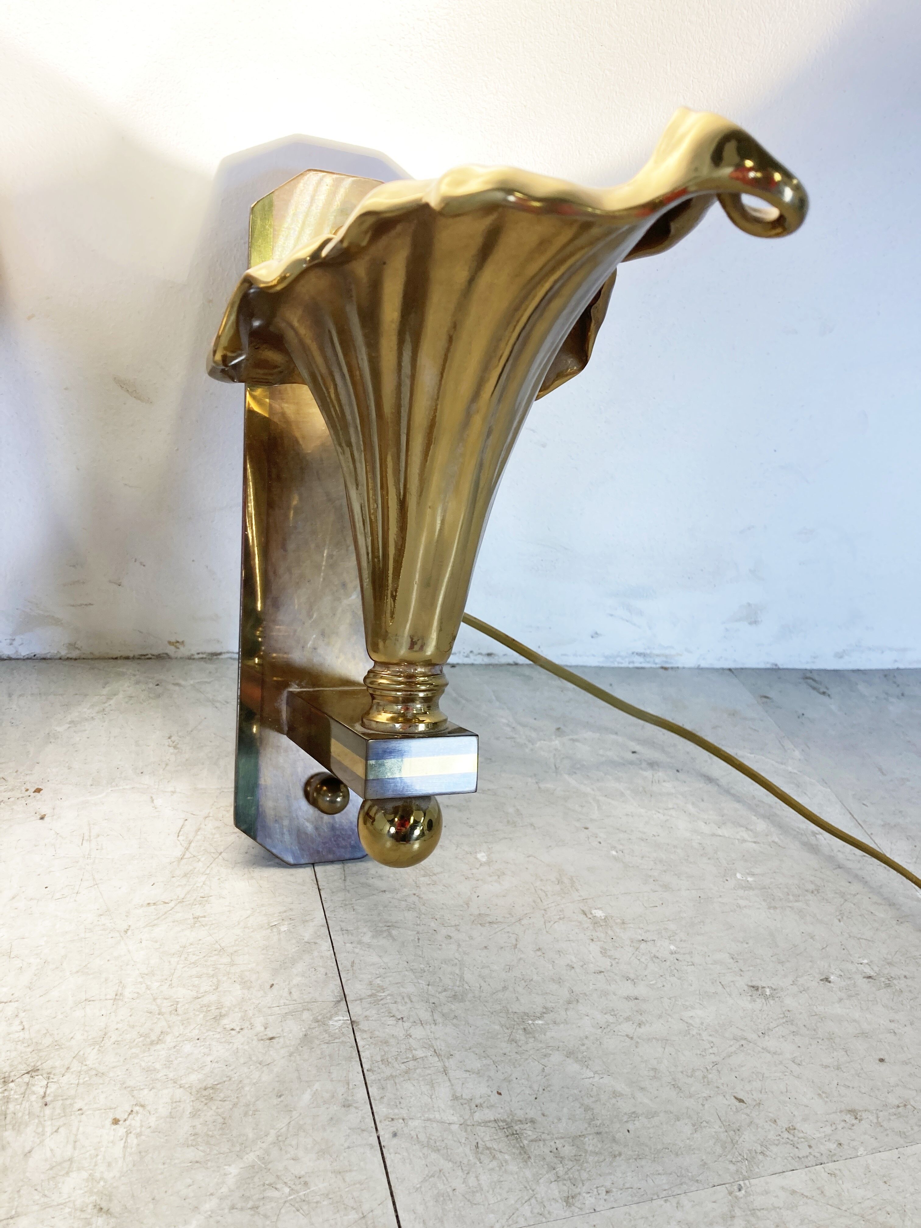 Pair of Bronze flower wall lamps, 1970s