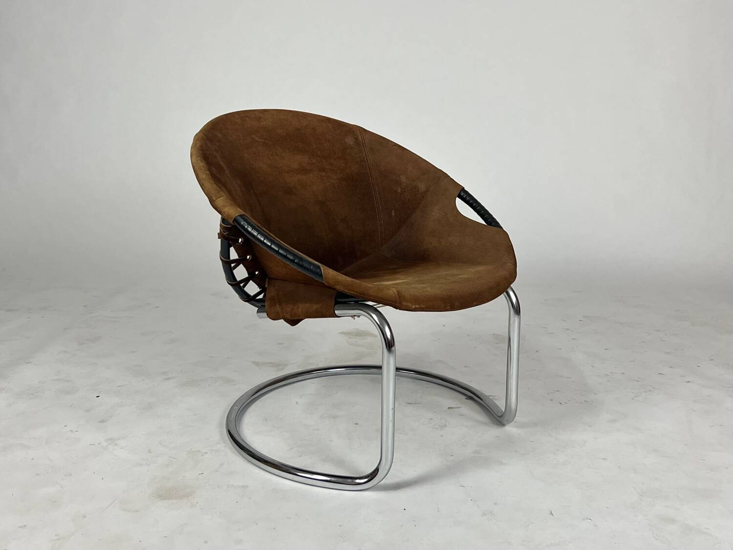 Vintage Balloon Chair suede armchair Lusch & Co Space Age chrome
