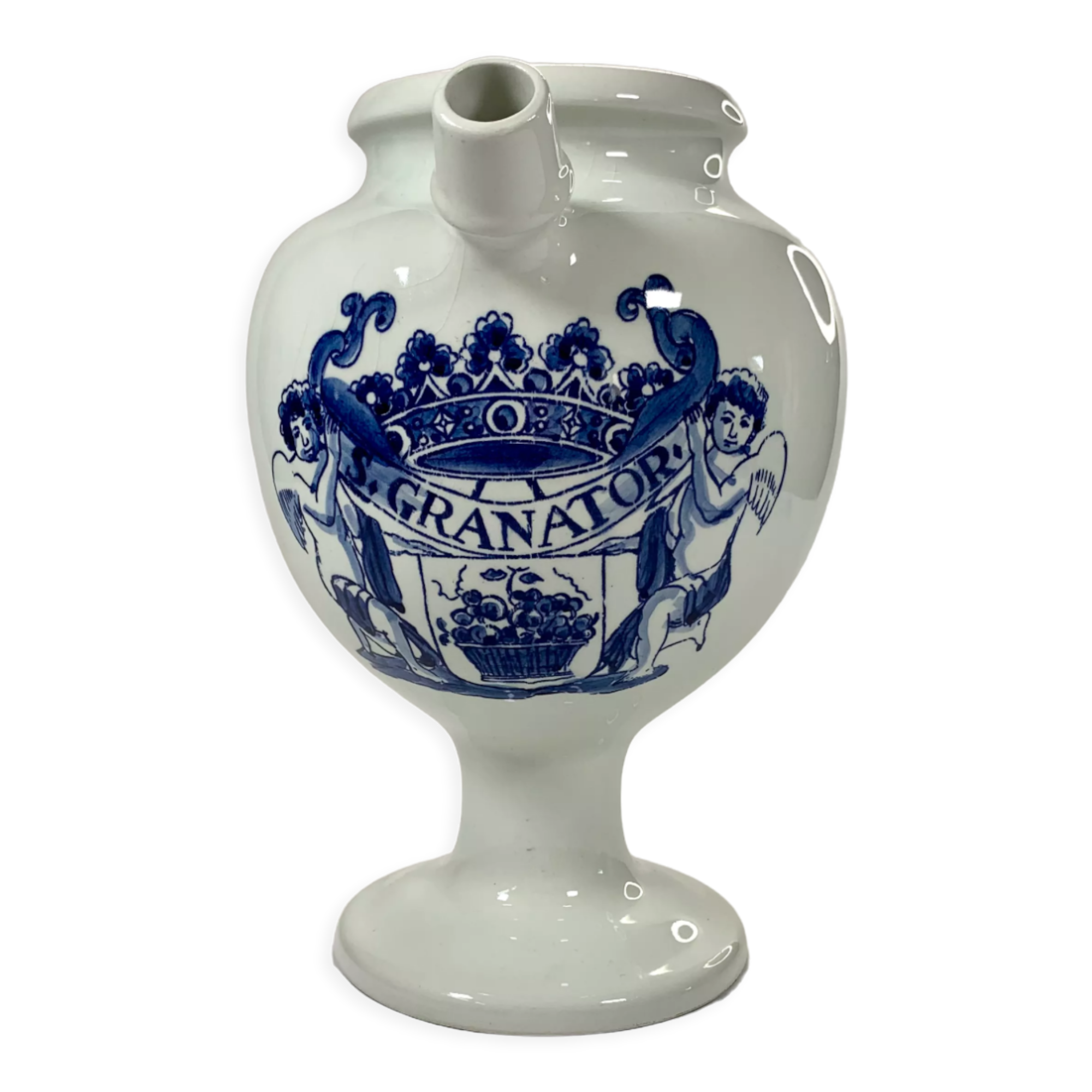Apothecary pot, pouring model, Delft earthenware pharmacy hand-painted blue décor