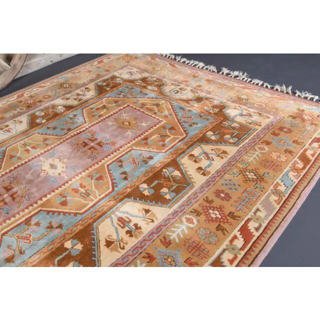 Vintage Turkish Oushak handmade wool cotton orange area rug 201x281