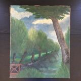 Old painting trees and the canal