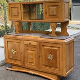 Parisian Art Deco sideboard with 2 sections in solid oak and marble, 1940