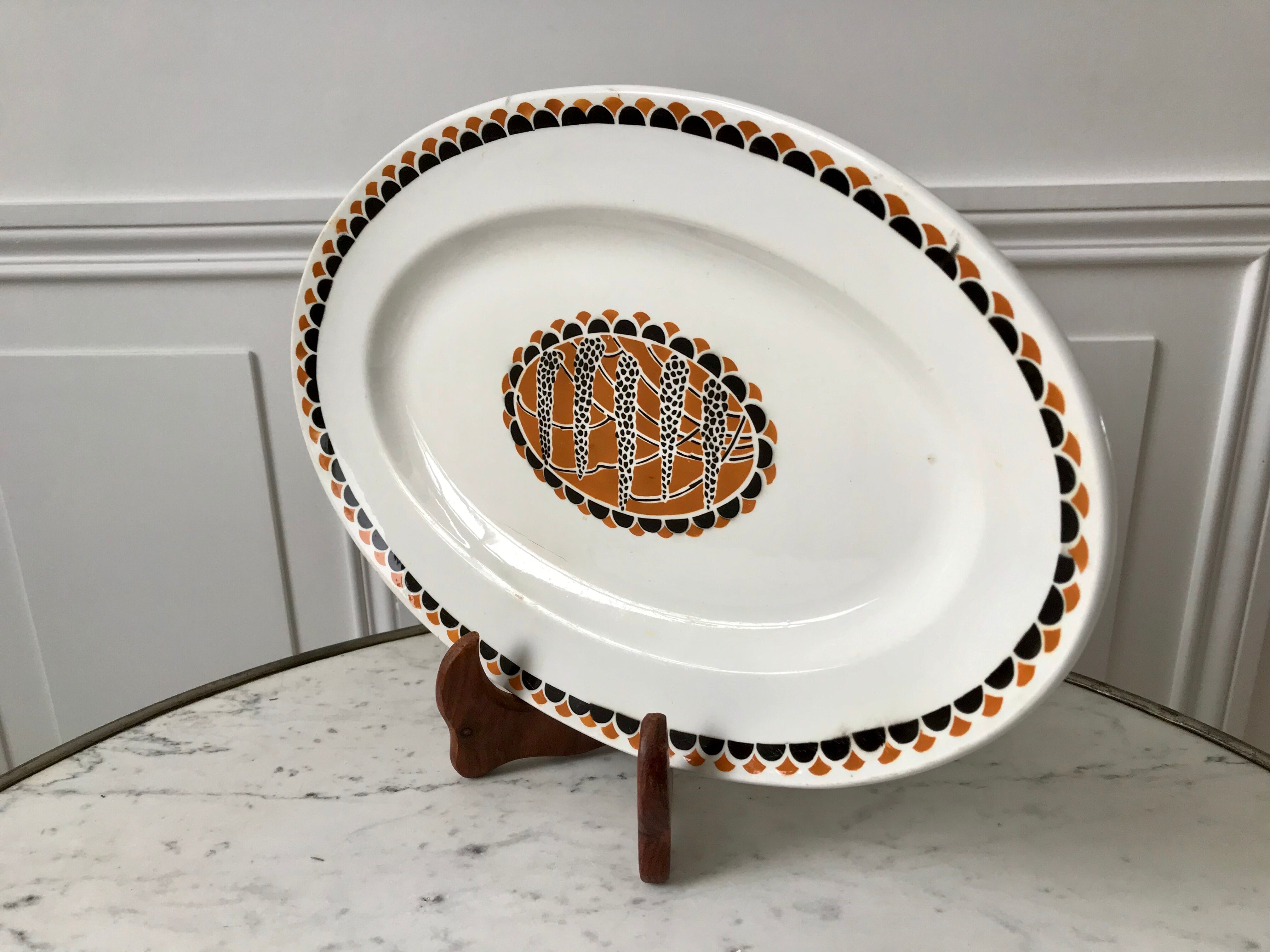 Oval dish sarreguemines model "nomeny" art deco 30s