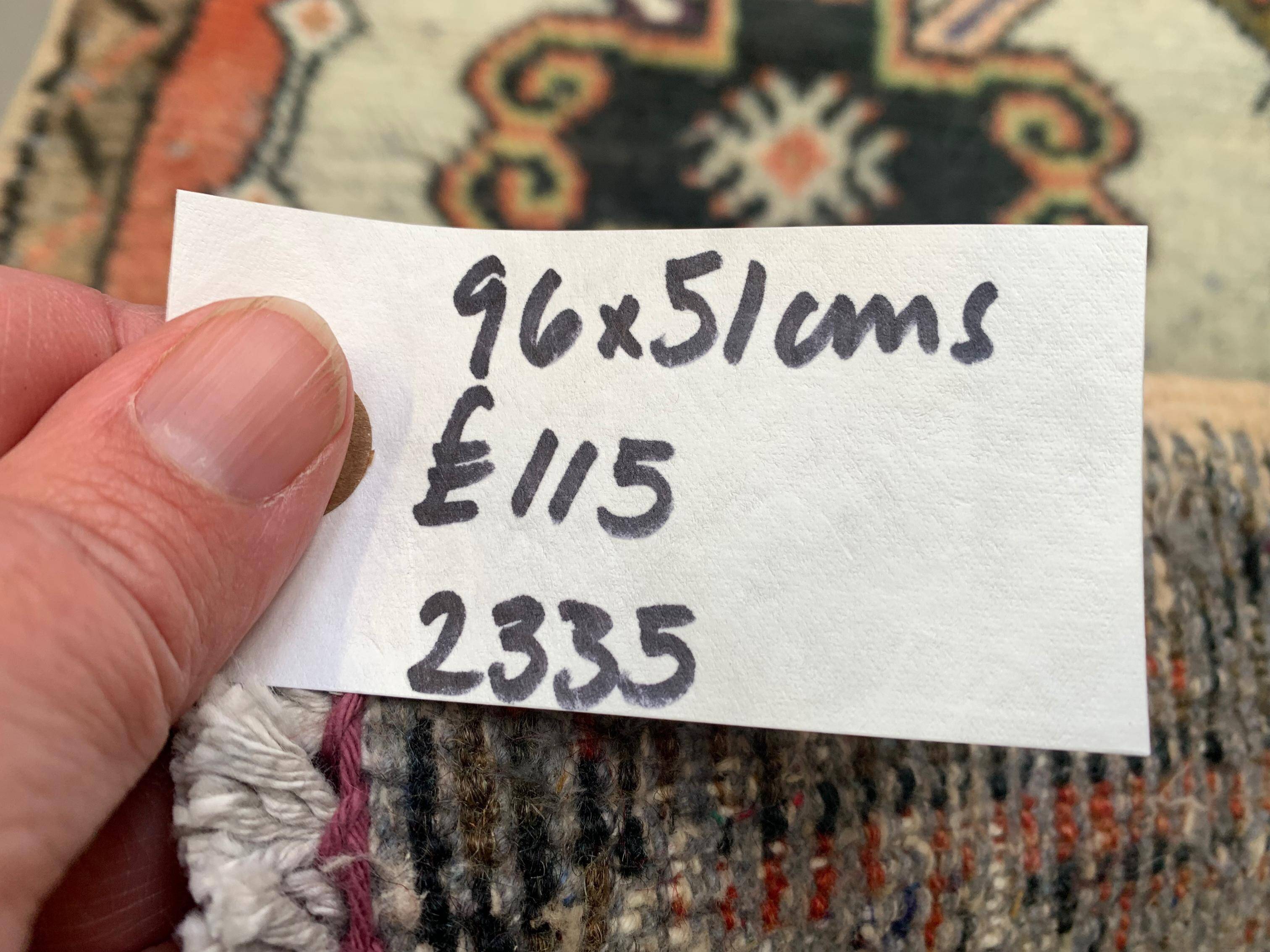 Small vintage turkish rug 96x51 cm, short runner, tribal, shabby, mini carpet