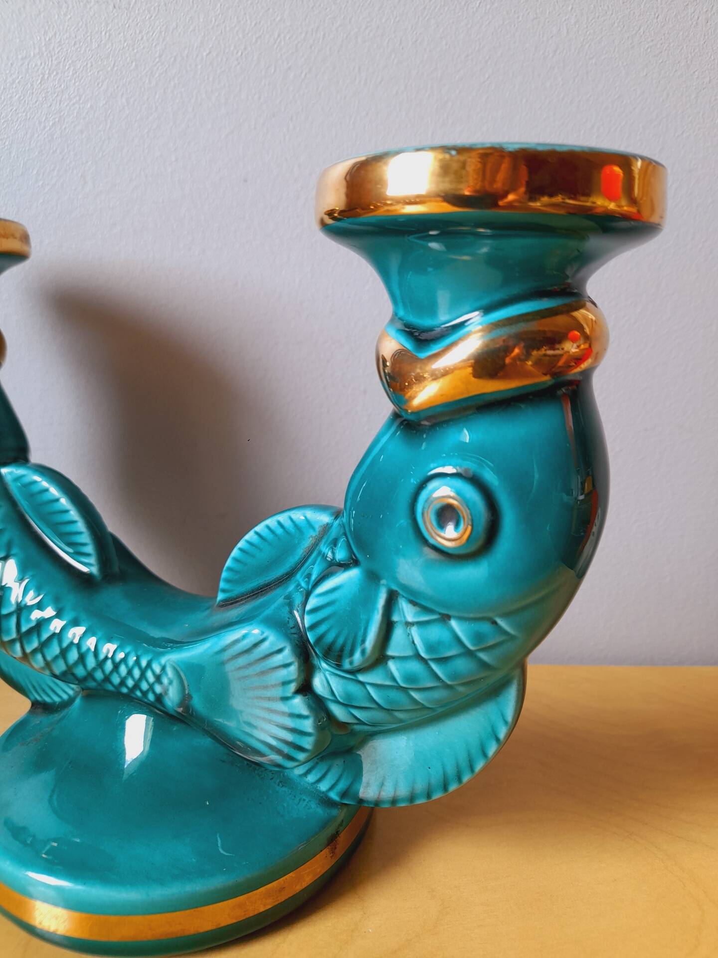 Bougeoir poisson en faïence St Clément 1950
