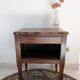 antique dark wood bedside table, cottage, bohemian, curved legs