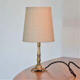 Bedside lamp in gold metal and linen lampshade