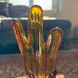 Vase soliflore en verre soufflé ambré vintage