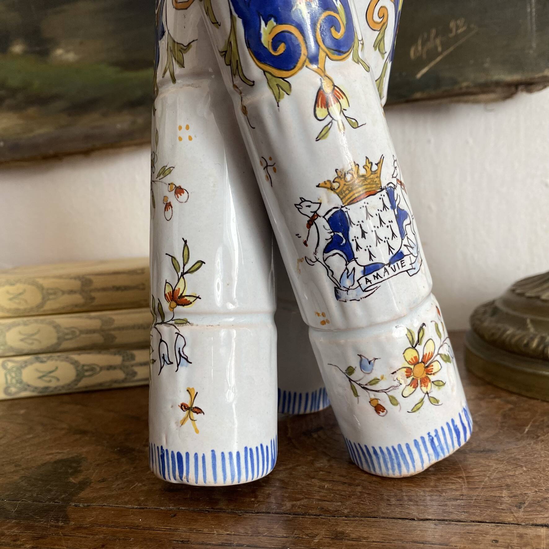Triple vase in earthenware, 3 bamboo trunks hand-painted.