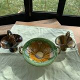 Cup and two baskets glazed sandstone pottery lacourbas with old issoire