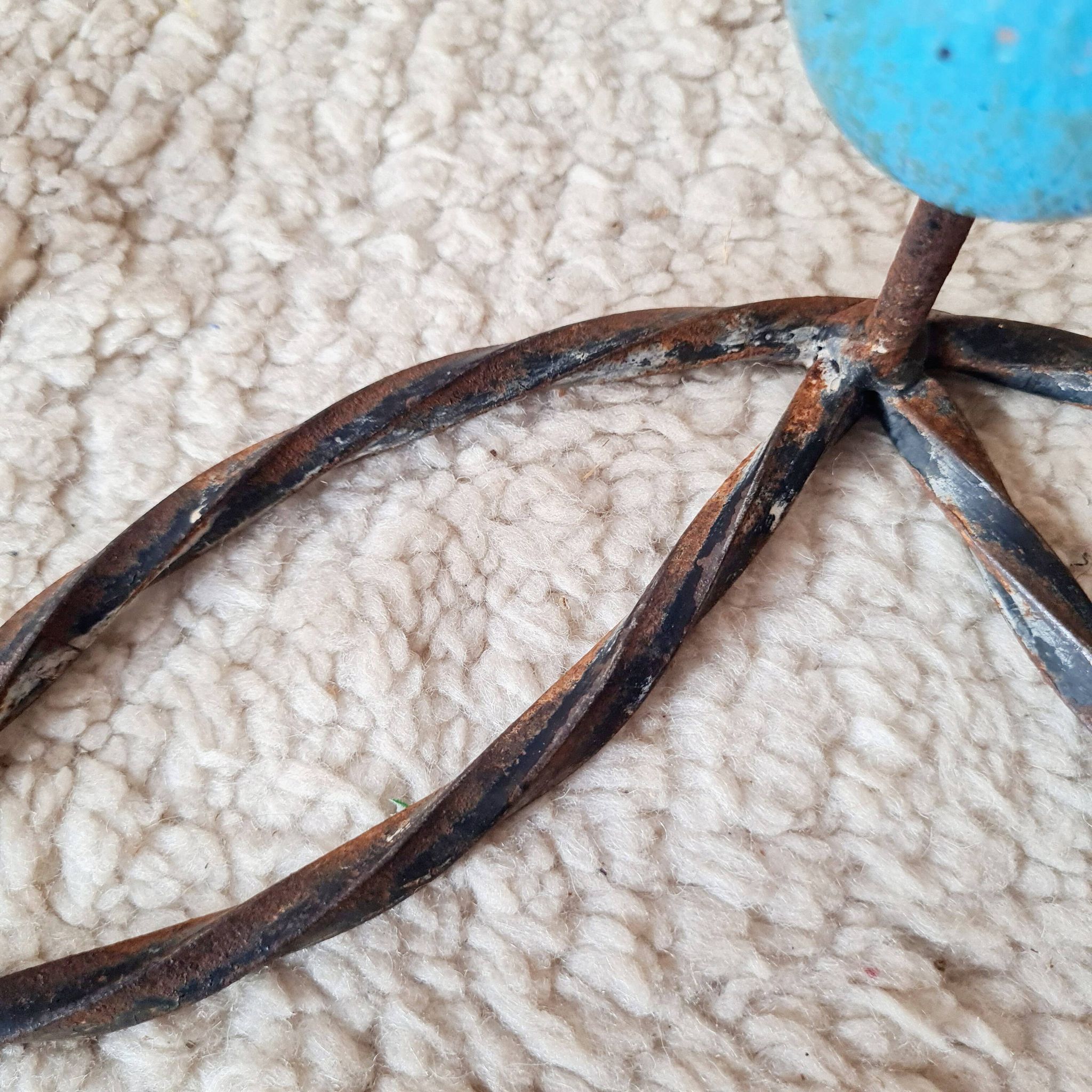 Vintage wall-mounted coat rack in wrought iron with coloured balls - Roger Feraud
