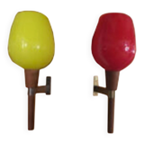 Mid-Century wall lamps in yellow and red chalice by Vistosi, 1960s, set of 2.