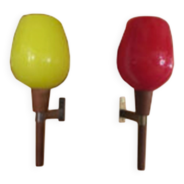 Mid-Century wall lamps in yellow and red chalice by Vistosi, 1960s, set of 2.