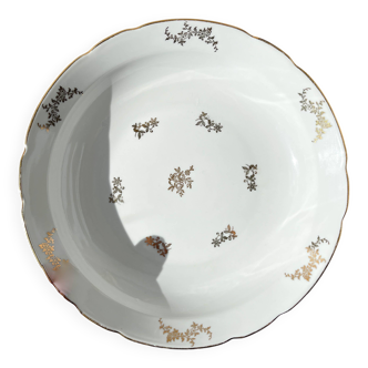 Hollow dish in gilded white porcelain J&Ciem France 1950 floral pattern