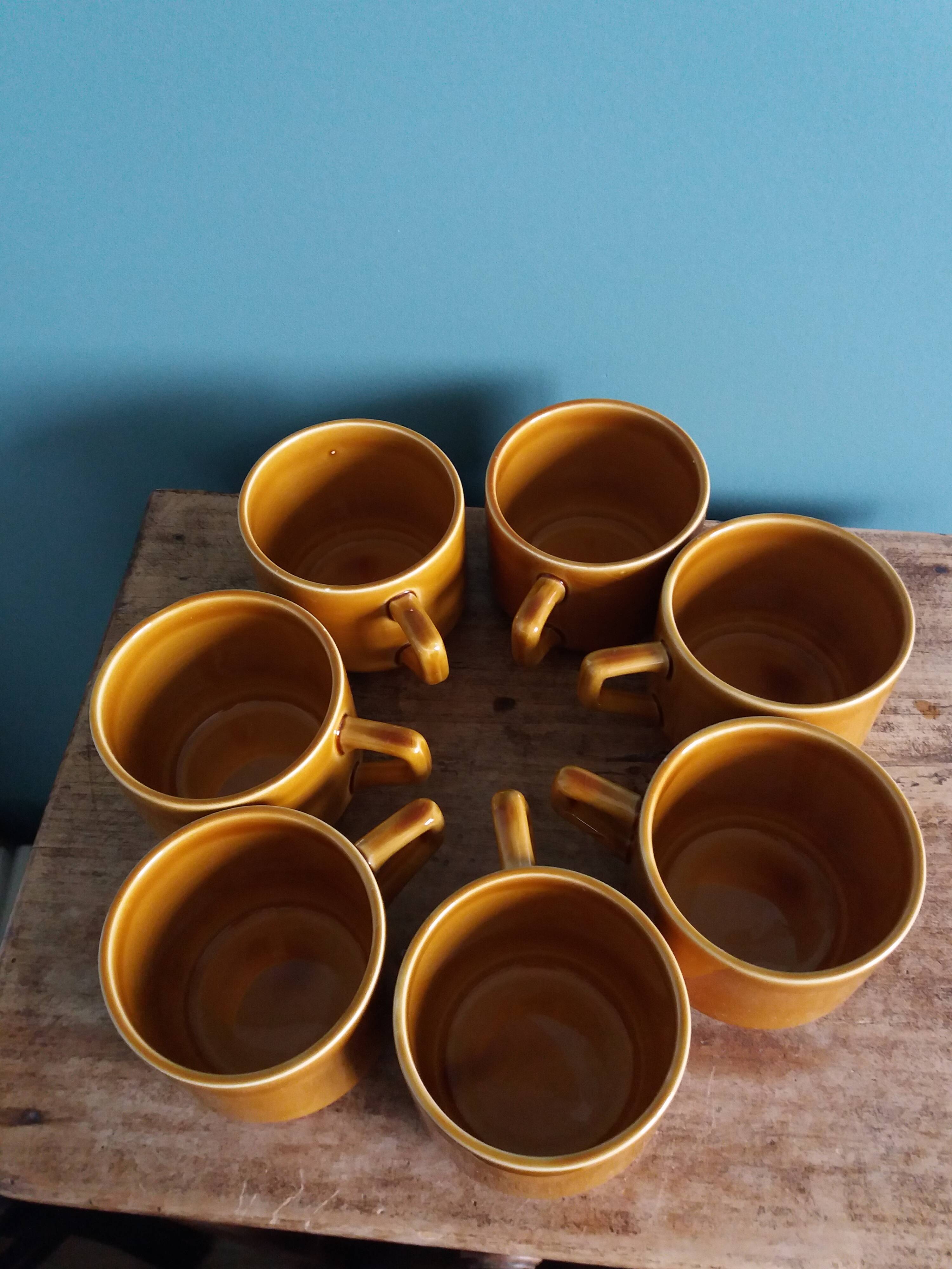 7-cup bistro coffee set in caramel mustard color
