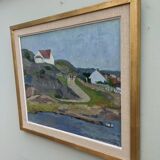 1954 Mid Century Modern Landscape Oil Painting 'Walking the Archipelago', Framed