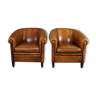 Set of 2 club chairs in black piping sheep leather