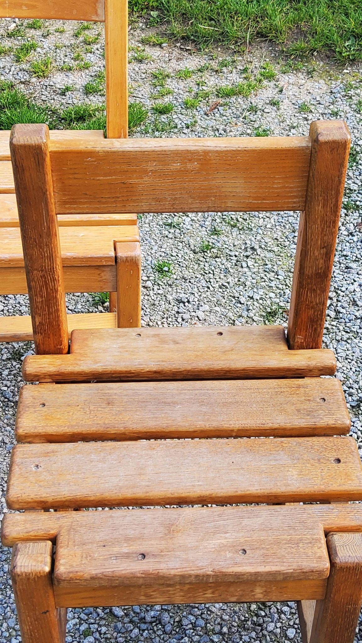 Set of 4 70s brutalist oak chairs