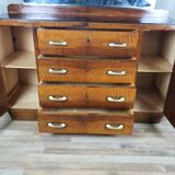 Wooden sideboard with large mirror and handles, 1940s