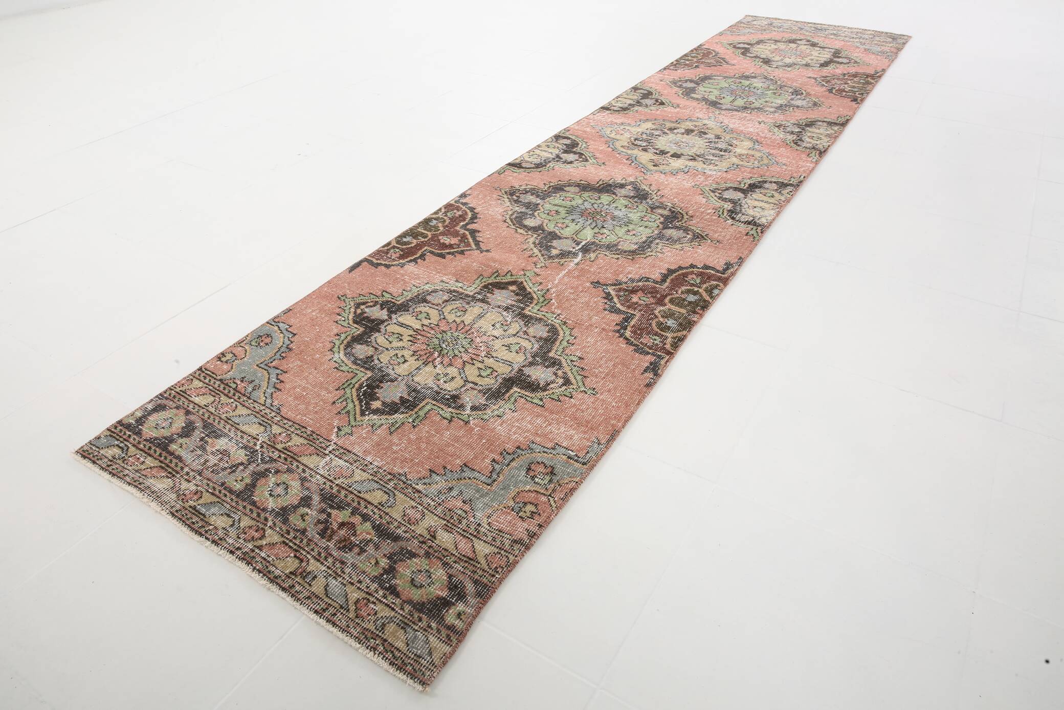 3x12 Rug For Hallway Dark Salmon  Persian Turkish Runner Rug, 82x364Cm SK 5242