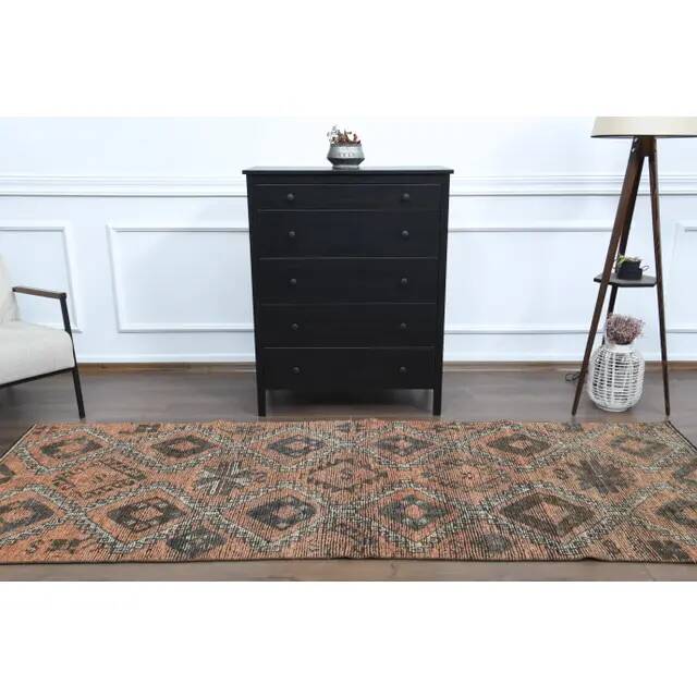 Vintage Turkish Oushak Handmade Wool Cotton Orange Runner Rug 107x290