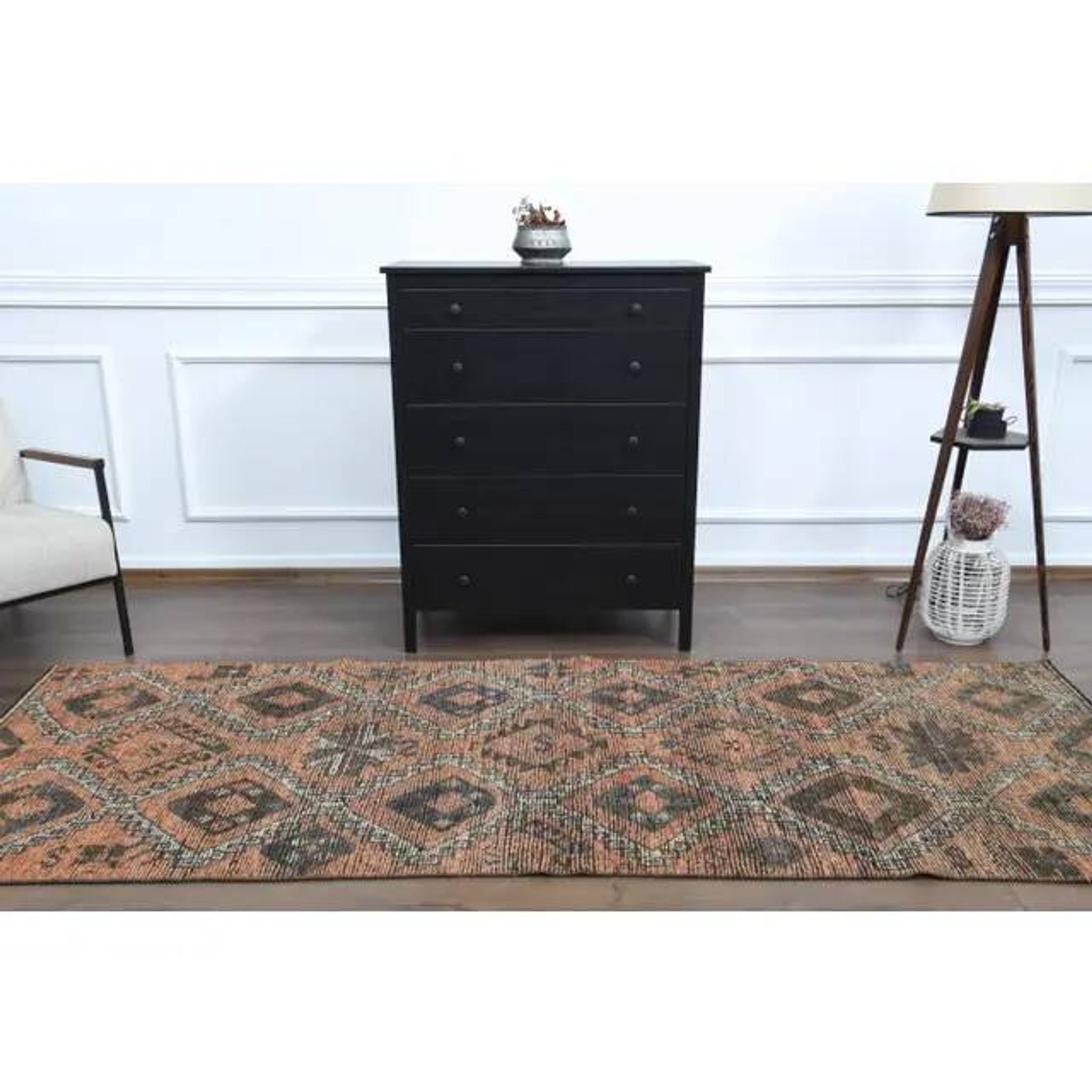 Vintage Turkish Oushak Handmade Wool Cotton Orange Runner Rug 107x290