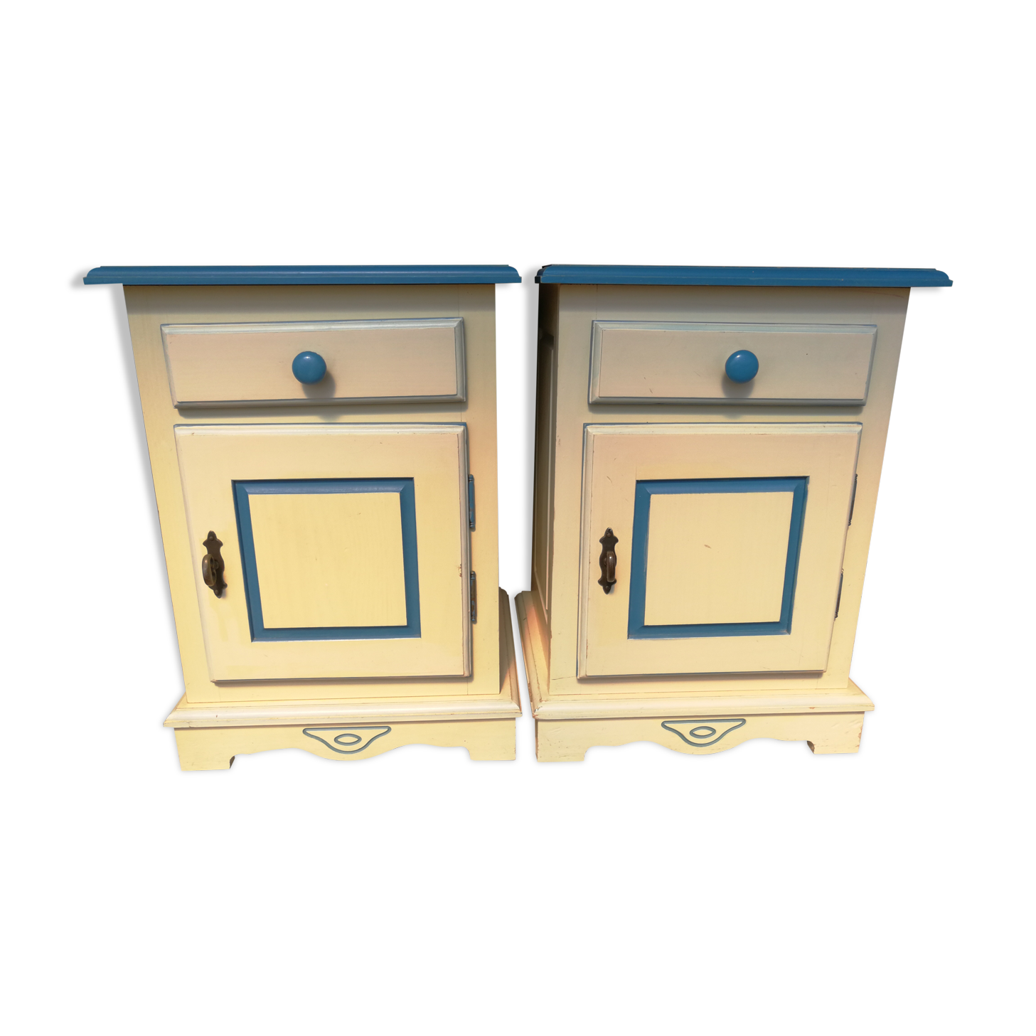 Beige and blue bedside pairs
