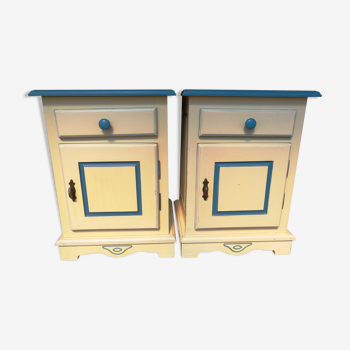 Beige and blue bedside pairs
