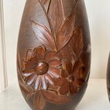 Paire de vases bois sculpté Art Déco