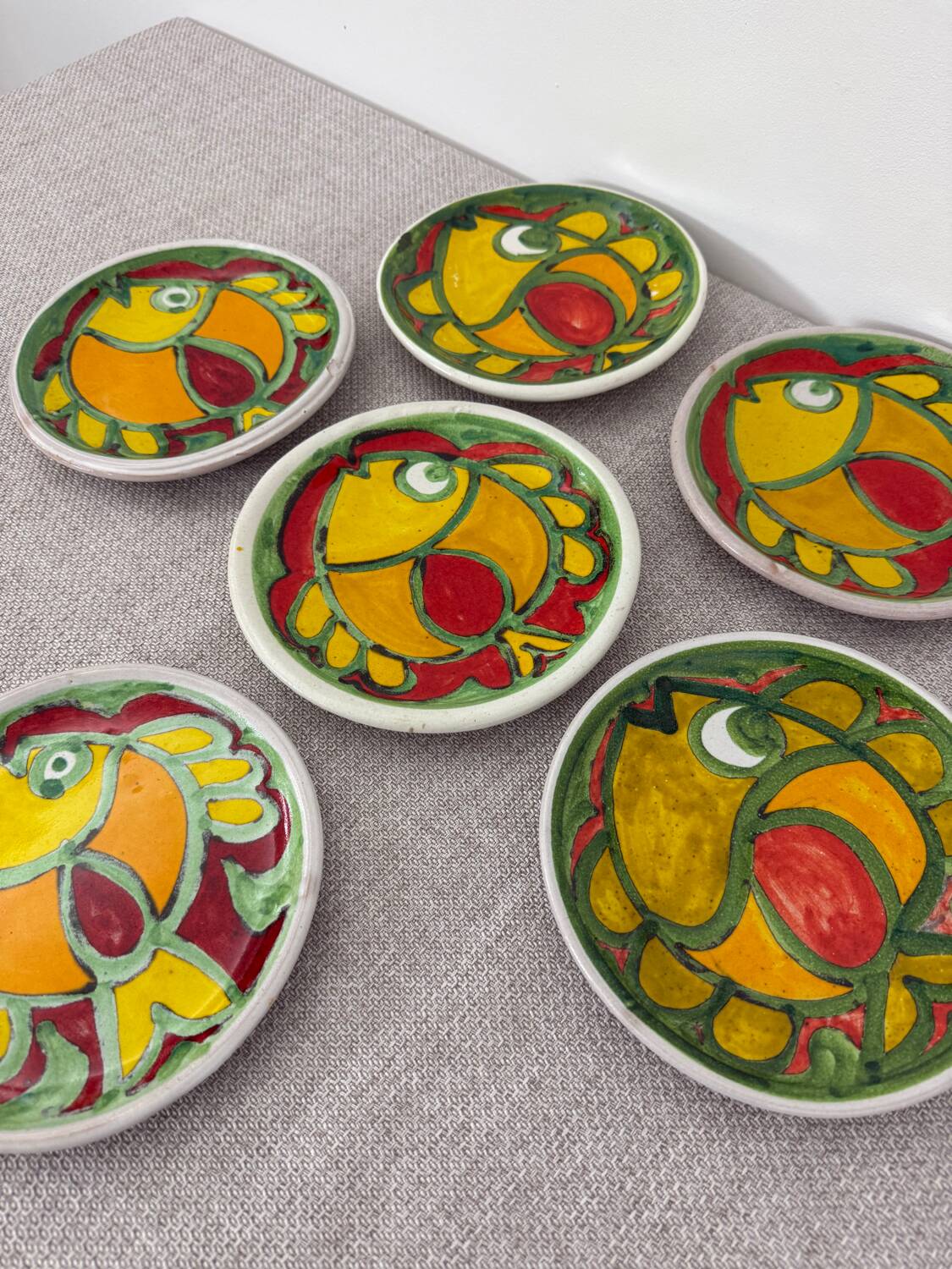 Italian ceramic plate set signed Desimone Italy fish decor 60s vintage