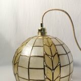 Art deco pendant lamp in mother-of-pearl and brass - electrified to nine